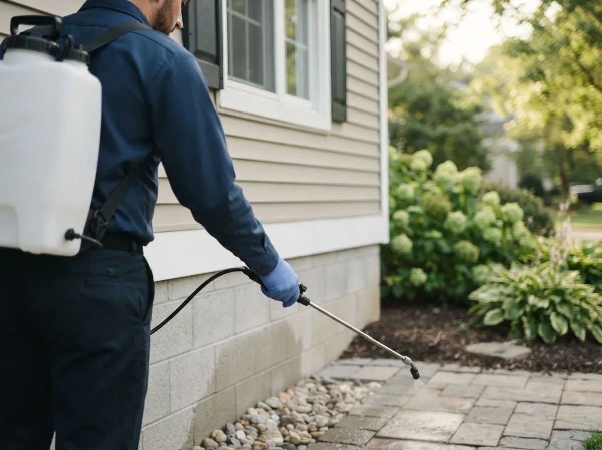 Pest control technician inspecting a home in Waynesboro, PA
